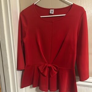 Vibrant Red Peplum Blouse with Tie Front and 3/4 Sleeves